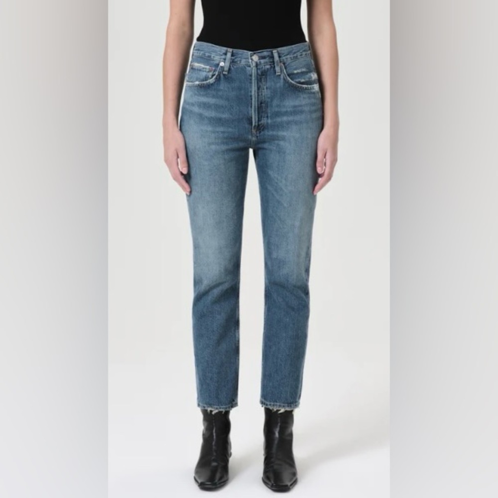 AGOLDE Riley Straight High Rise Crop Denim Distressed Women’s Size 31.